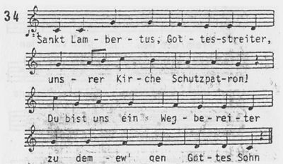 Noten und die erste Strophe "Sankt Lambertus Gottestreiter"